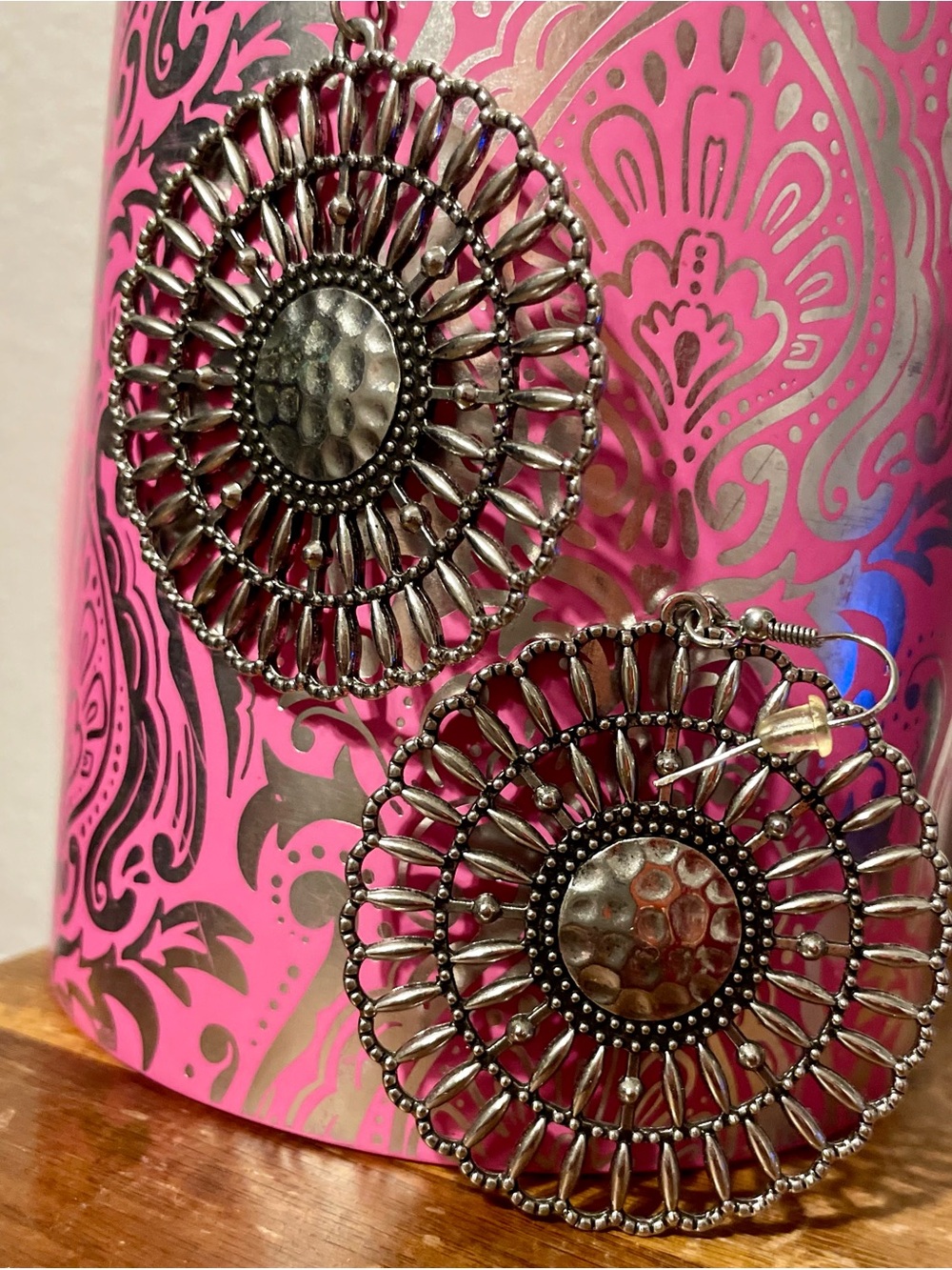 Silver METAL Filigree Circle Drop Earrings - Women Accessories